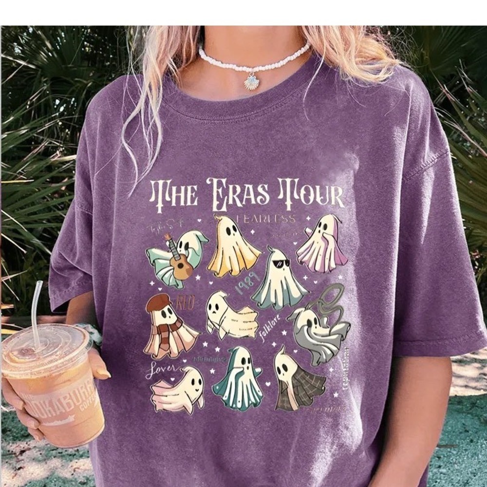 Eras Tour Ghost Tee Graphic‎ T Shirt Purple Short Sleeve Womens Size S Halloween